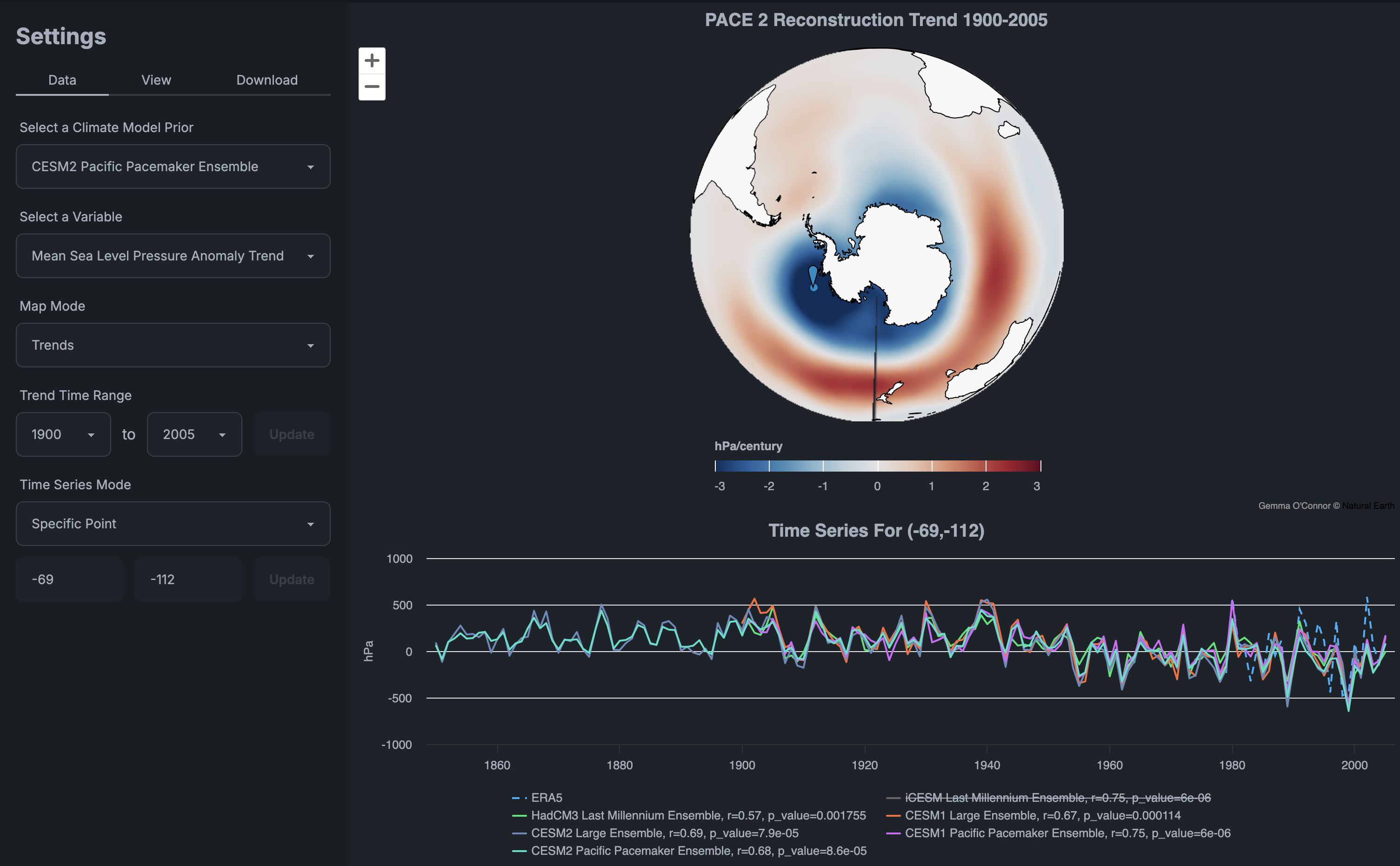 Preview of paleoclimate visualizer web application